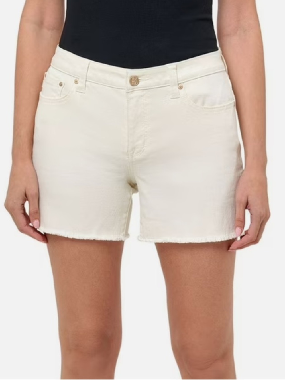 Seven7 Women's Off-White High-Rise Weekend Denim Shorts 5”
